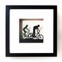 Framed Couple Cycling Paper Cut Artwork, thumbnail 2 of 4