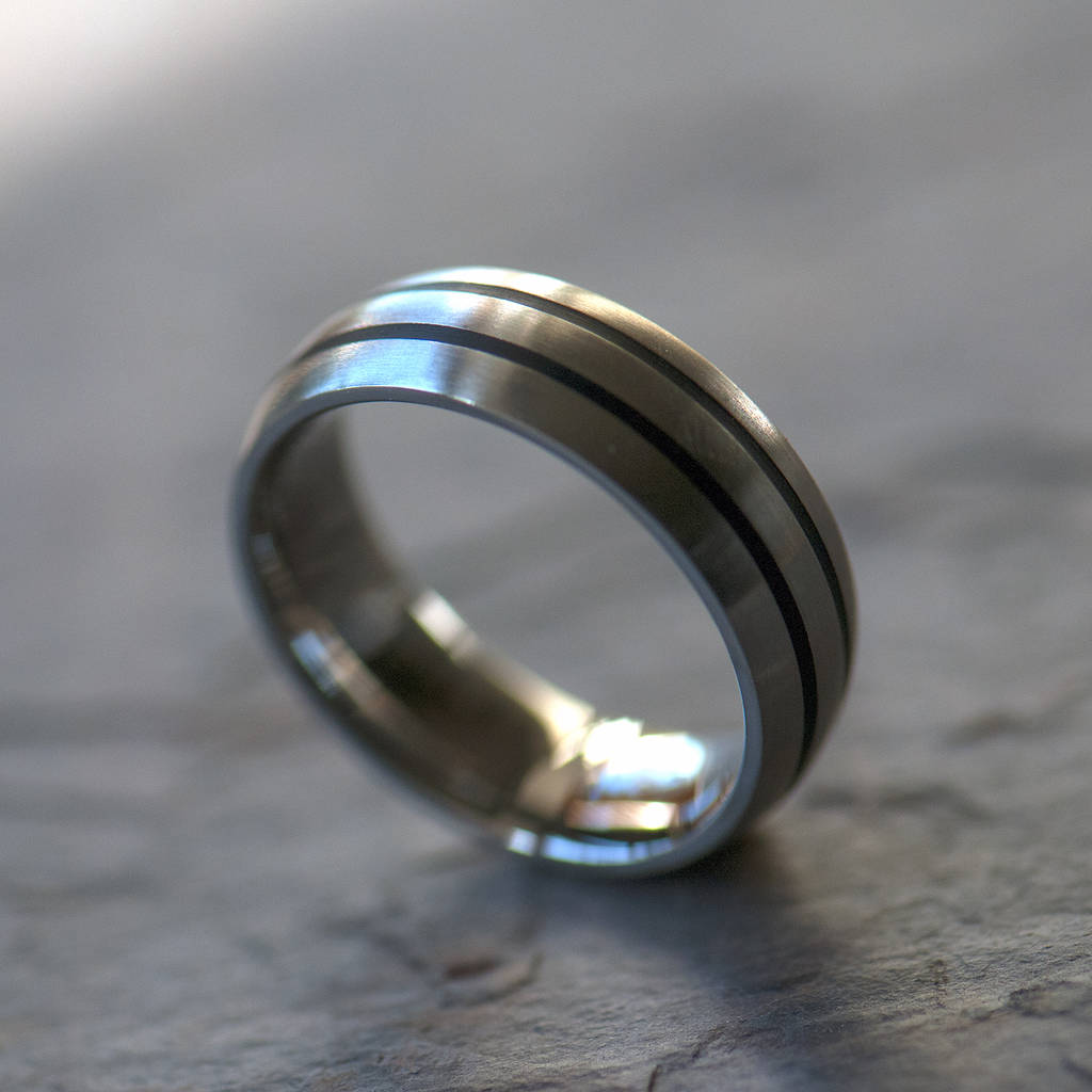 Men's Steel Band Ring With Two Line Detail By Grace & Valour ...