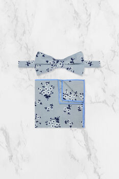Wedding Handmade Cotton Floral Print Tie In Light Blue, 5 of 8
