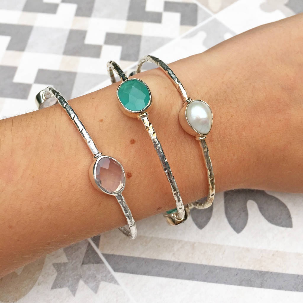 Silver Plated Bangle With Semi Precious Set Stones, 1 of 4