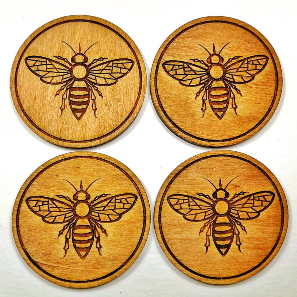 Wooden Drinks Coasters With Manchester Bee Design By For Me & For You ...