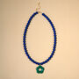 Navy Bead And Forest Green Flower Toggle Necklace, thumbnail 3 of 5