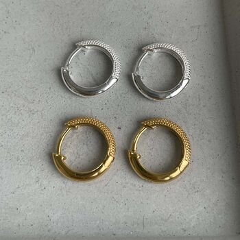 925 Sterling Silver Textured Small Hoops, 8 of 9