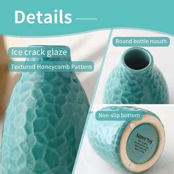 Set Of Three Glazed Blue Green Ceramic Flower Vase, 3 of 5