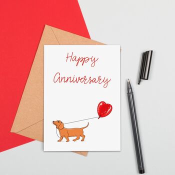 Cute Dachshund With Heart Balloon Anniversary Card, 2 of 2