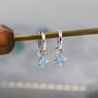 Sterling Silver Tiny Blue Opal Starburst Huggie Hoop Earrings, thumbnail 5 of 12