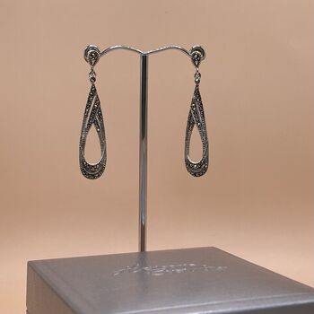 Long Sterling Silver Marcasite Earrings, 2 of 2