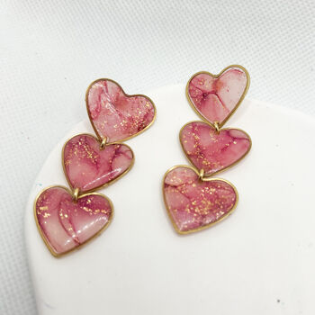 Pink Marbled Heart Statement Stud Earrings, Valentines, 6 of 11