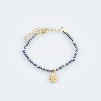 Gold Plated Navy Bead Filigree Teardrop Bracelet, 2 of 9