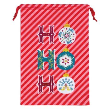 Personalised Pink And Red Stripe Ho Ho Ho Christmas Sack, 2 of 2