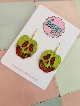 Poison Apple Glitter Statement Earrings / Dark Fairytale Jewellery Small Sparkly Evil Queen Earrings / Spooky Jewellery, 8 of 8