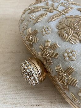 Off White Raw Silk Oval Clutch Bag, 8 of 10