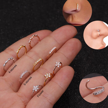 Nose Ring Adjustable With Shiny Tiny Zirconia, Gold And Rose Gold Colour, 2 of 8