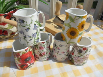 Set Of Six Cream Jugs In Assorted Floral Designs, 5 of 10