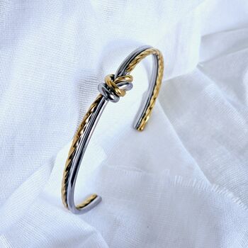 Tarnish Free Two Tone Knot Bangle – Open Cuff Rope Bracelet In Gold, Silver, Or Two Tone Metal | Meaningful Gift, Modern Minimalist Jewellery, 3 of 5