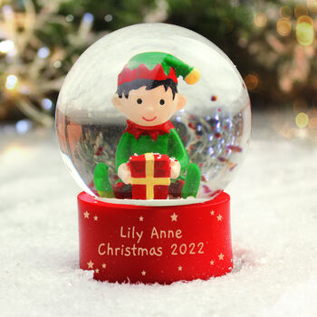 Personalised Christmas Elf Snow Globe For Kids, 6 of 6