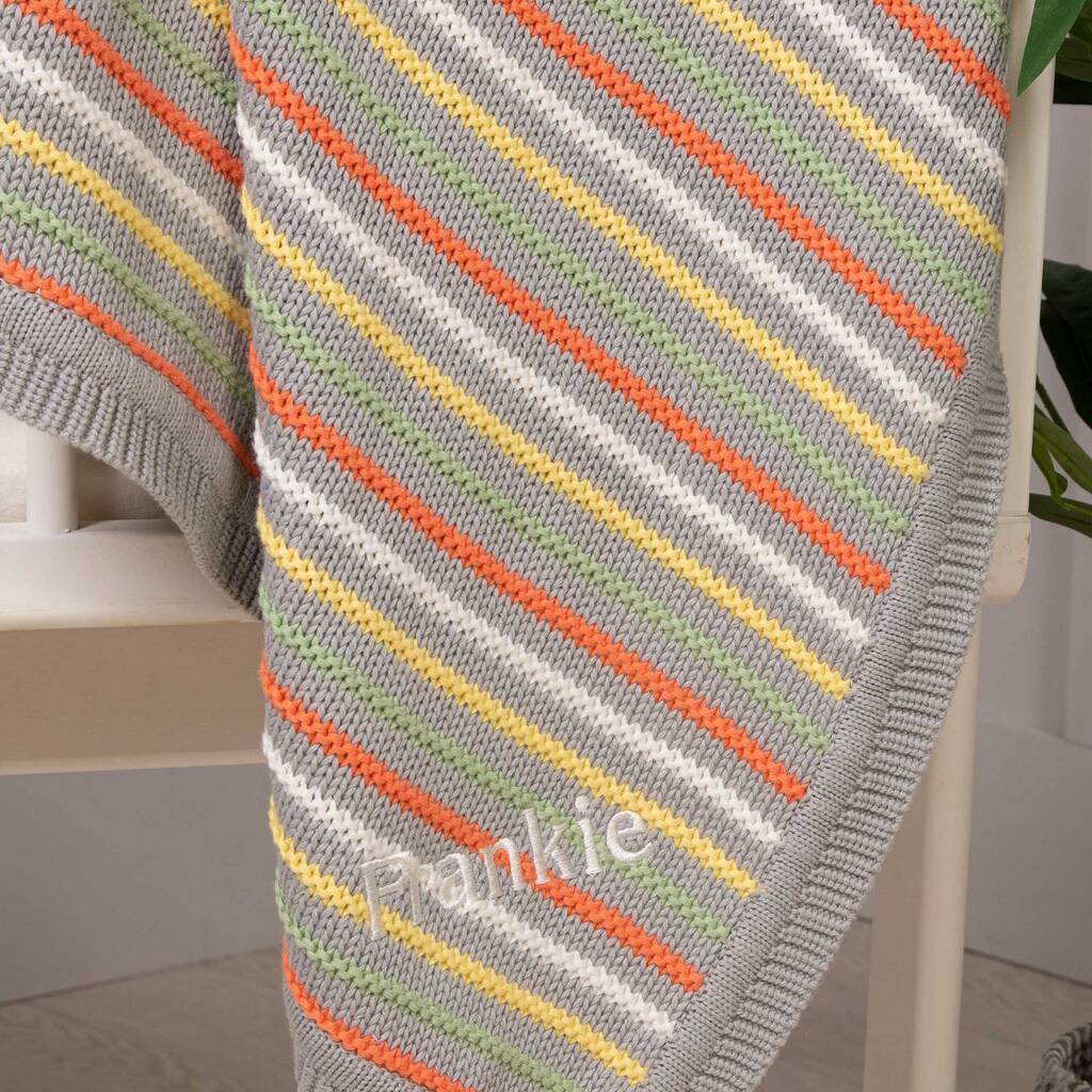 Personalised Grey Stripe Thick Knit Baby Blanket By That's mine