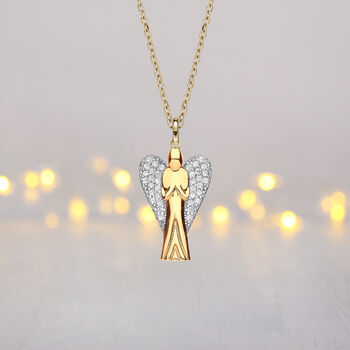 9ct Gold Guardian Angel With Cz Wings Necklace, 2 of 9