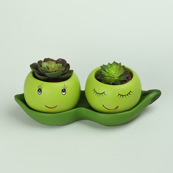 G Decor Smiling Pair Peas In The Pod Planter, 2 of 7