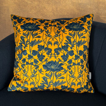 Luxury Velvet Cushion With Piping Summer Mustard And Navy Optional Piping, 5 of 8