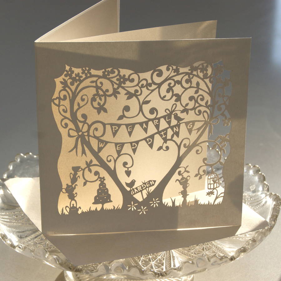 pearl wedding  anniversary  card  laser  cut card  by the 
