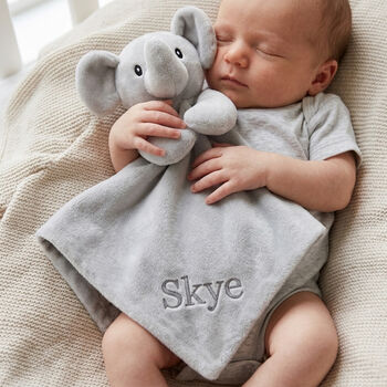 Personalised Grey Elephant Baby Comforter, 2 of 4