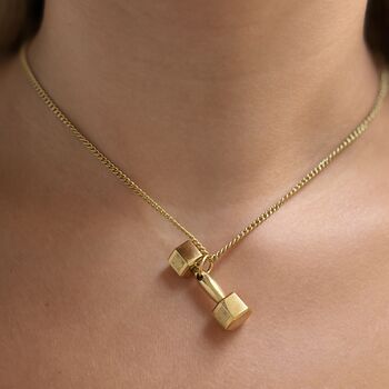 Personalised Gold Coloured Dumbbell Pendant Necklace, 7 of 9