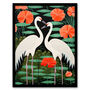 Carefree Cranes Green Orange Heron Bird Wall Art Print, thumbnail 4 of 5