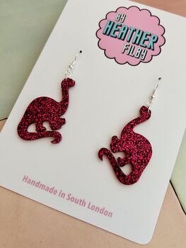 Pink Brontosaurus Dinosaur Glitter Resin Earrings / Gift For Dino Lover / Colourful Animal Jewellery / Fun Accessories, 5 of 5