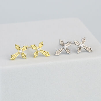 Sterling Silver Gothic Cross Stud Earrings, 3 of 5