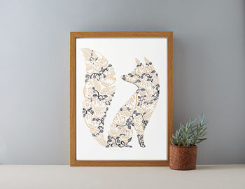 Fox And Birds Gold And Black Woodland Print, 5 of 5