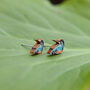 Inky Kingfisher Birch Hypoallergenic Tiny Stud Earrings, thumbnail 3 of 9