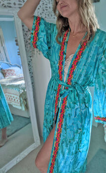 Emerald Long Kimono Dressing Gown | Organic Bamboo Robe, 7 of 9