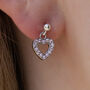 Sterling Silver Pink Crystal Heart Earrings, thumbnail 3 of 5