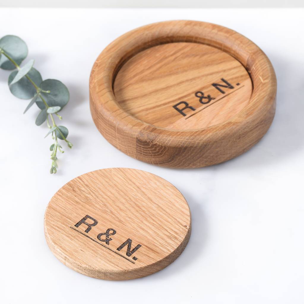 Personalised Oak Coasters And Bottle Holder By EdgeInspired