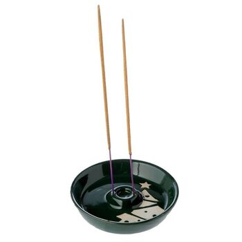 Tove Forest Green Christmas Tree Ceramic Incense Holder, 3 of 5