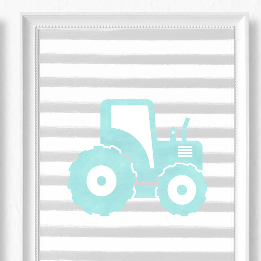 Boys Nursery Art Prints With Diggers And Tractor By Betty Bramble