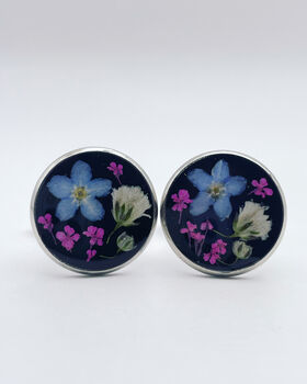 Cufflinks Real Forget Me Not Handmade 16mm, 2 of 10