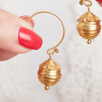 Detailed Gold Ball Hook Earrings, 18 K Gold Vermeil, 7 of 9
