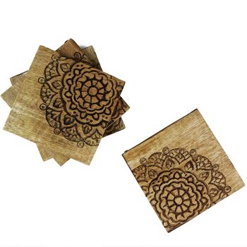 Hand Carved Mandala Coasters Set Of Four, 3 of 3