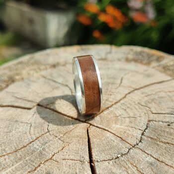 Silver And European Walnut Inlay Ring Coated, 4 of 7