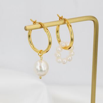 Mismatched Detachable Pearl Dangle Hoop Earrings In Sterling Silver, 3 of 11