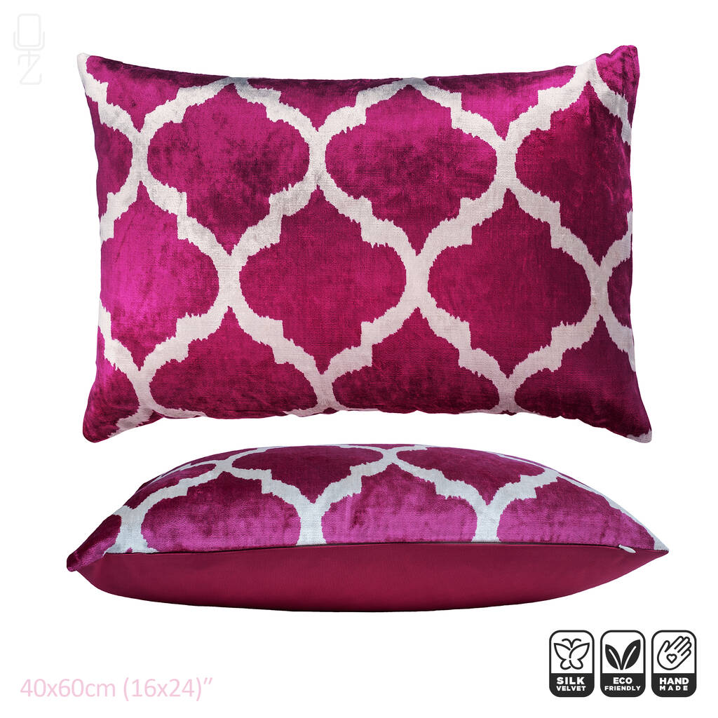 Fuchsia Pink Ikat Velvet Pillow Cover, 40x60cm By