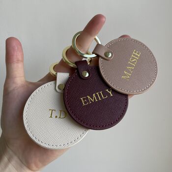 Personalised Vegan Leather Circle Key Chains Key Rings, 2 of 4