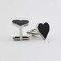 Heart Shaped Enamel Cufflinks In Black And Silver, thumbnail 1 of 2