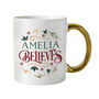 Personalised 'Believes' Gold Handled Christmas Mug – Stocking Filler And Secret Santa Gift, thumbnail 2 of 2