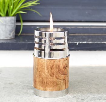 Wooden And Stainless Steel Garden Oil Lamp Three Sizes, 5 of 8