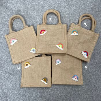 Personalised Rainbow Childrens Girls Jute Lunch Top Handle Gift Bag, 3 of 4