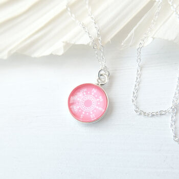 Sterling Silver Compass Necklace In Coral Pink, 3 of 6