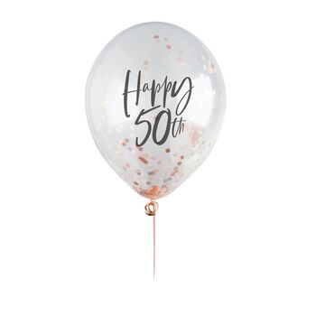 Five Rose Gold 'Happy 50th' Birthday Confetti Balloons, 2 of 2